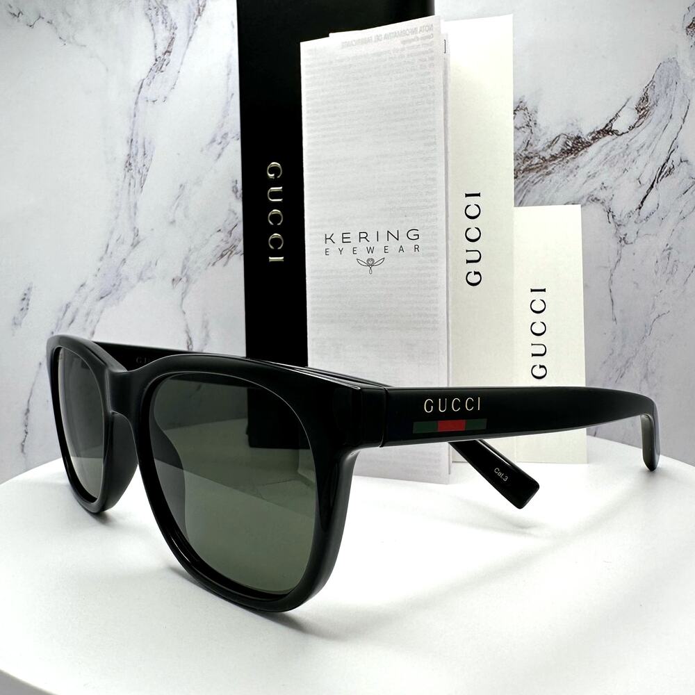 New GUCCI Sunglasses Black 54mm Square Gold Letter Logo Red Green Web Mens - Picture 12 of 15